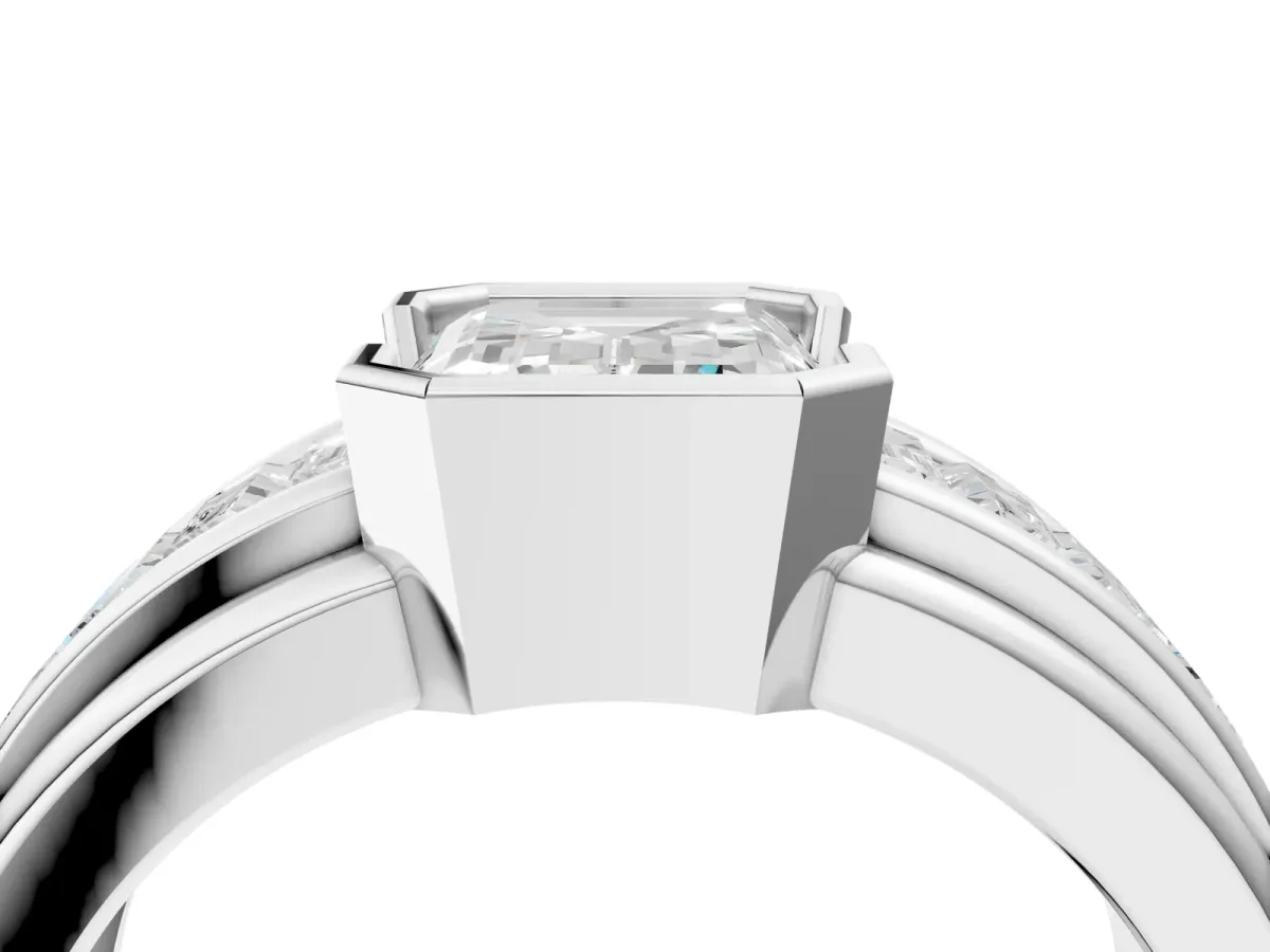 Emerald Cut Diamond Side Stone Engagement Ring Platinum