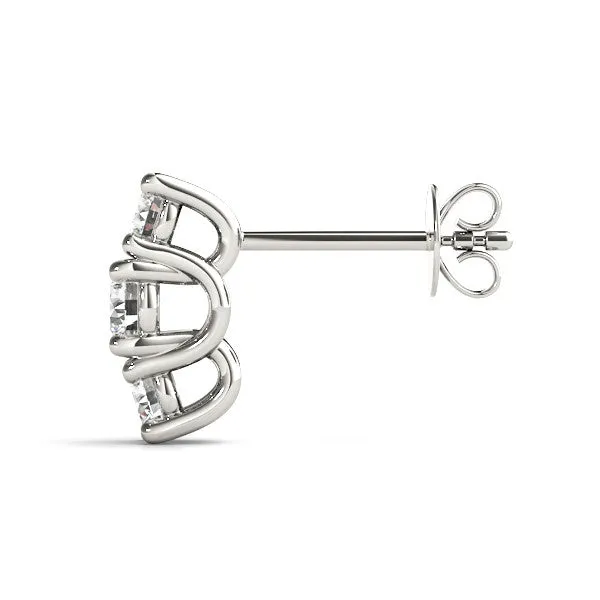 Three-Stone Round Diamond Channel Band Prong-Set Earrings Silver