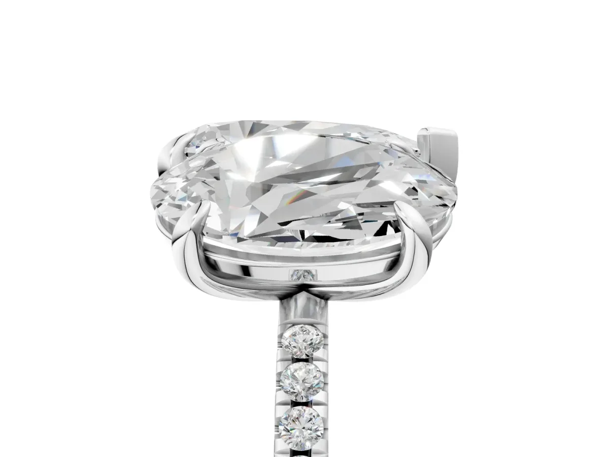 Oval and Pear Toi Moi Ring with Prong Setting and Pave Band Silver