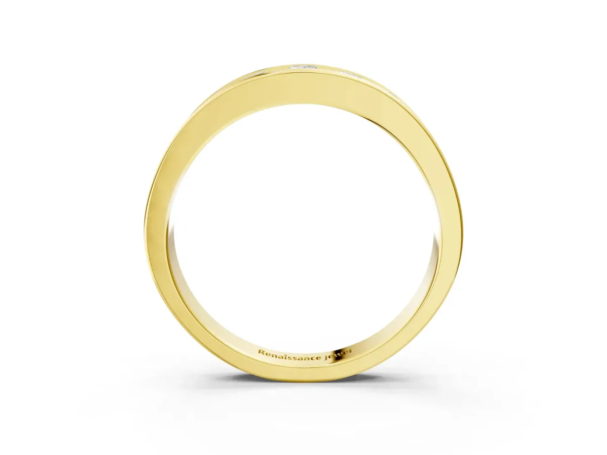 Channel Set Round Diamond Comfort Fit Band Yellow gold