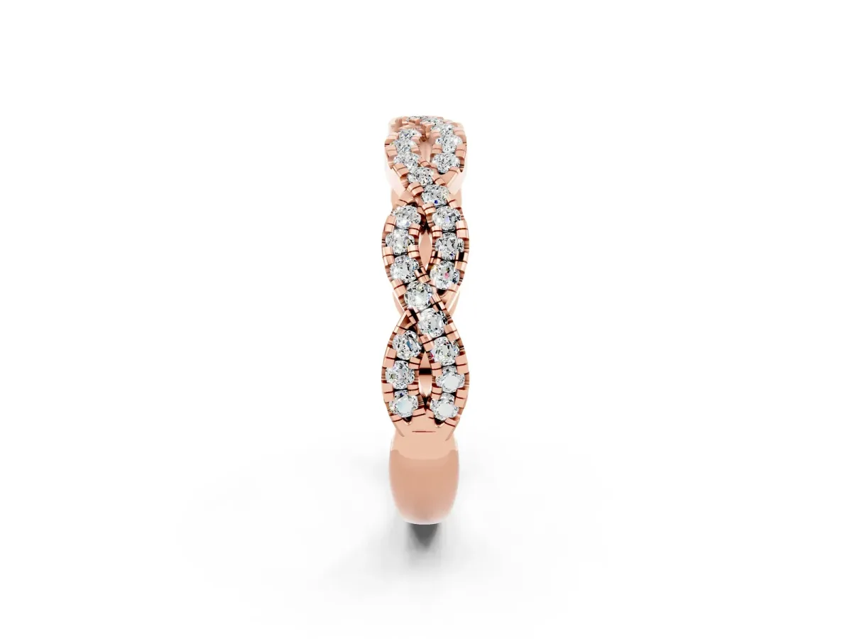 Round Moissanite Twisted Eternity Band with Pavé and Shared Prong Setting Rose gold