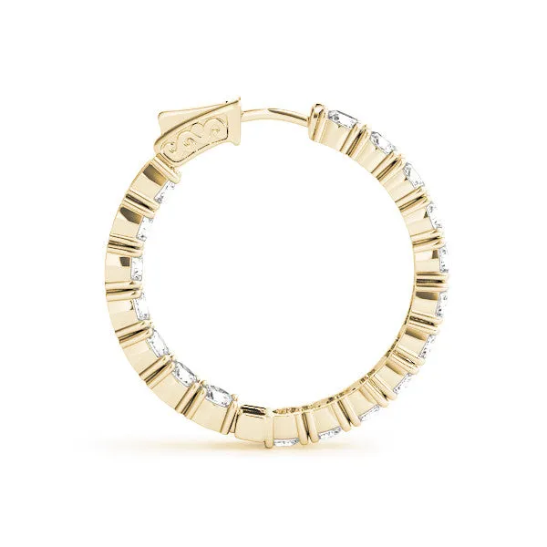 Round Cut Diamond Inside-Out Hoop Earrings with Shared Prong Setting Yellow gold