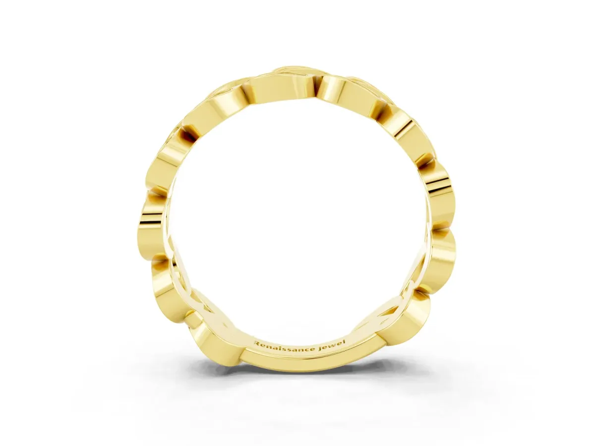 Pavé Round Blue Sapphire Interlocking Eternity Band with Bezel Prong Setting Yellow gold