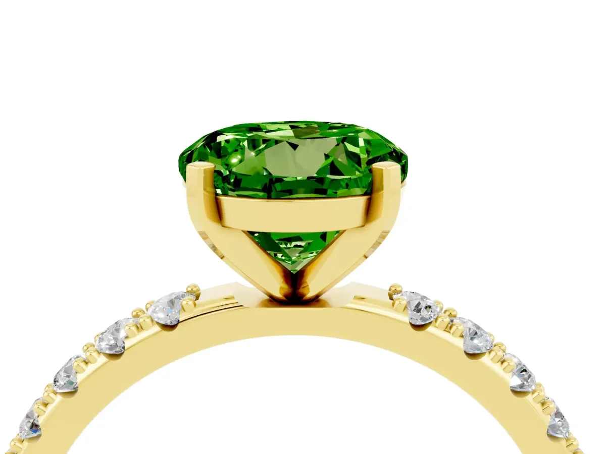 Round Cut Peridot Solitaire Pavé Band with Four-Prong Setting Yellow gold