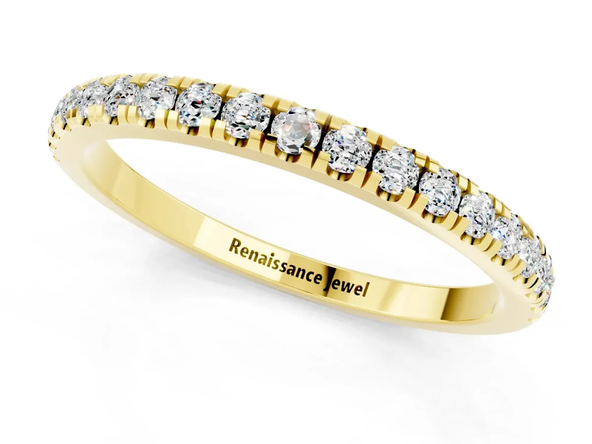 Pavé Round Moissanite Half Eternity Band with Shared Prong Setting Yellow gold