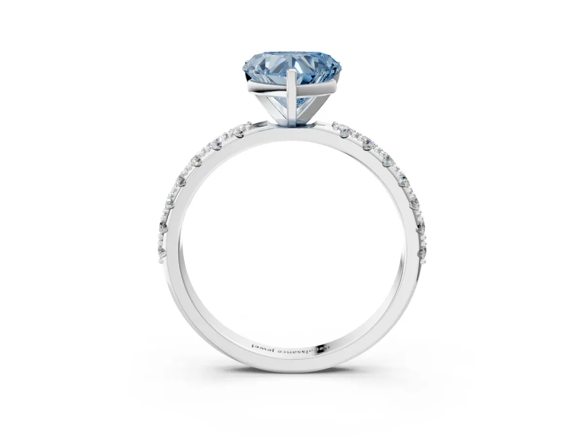 Fancy Blue Heart Cut Diamond Solitaire Pavé Band with Four-Prong Setting Silver