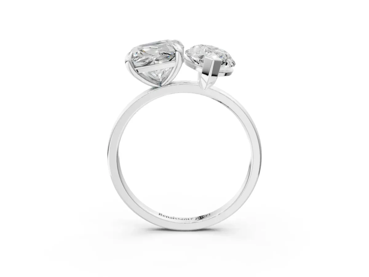 Cushion and Marquise Toi Moi Ring with Prong Setting and Plain Band Silver