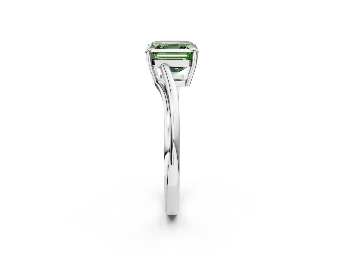 Fancy Green Asscher Cut Cut Solitaire Twist Band Ring with Four-Prong Setting Platinum