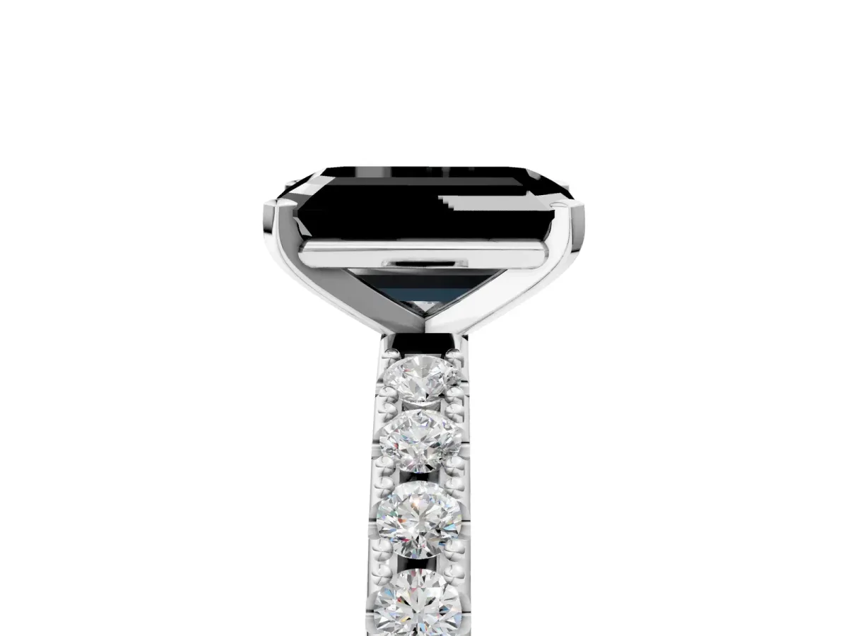 Fancy Black Emerald Cut Diamond Solitaire Pavé Band with Four-Prong Setting White gold