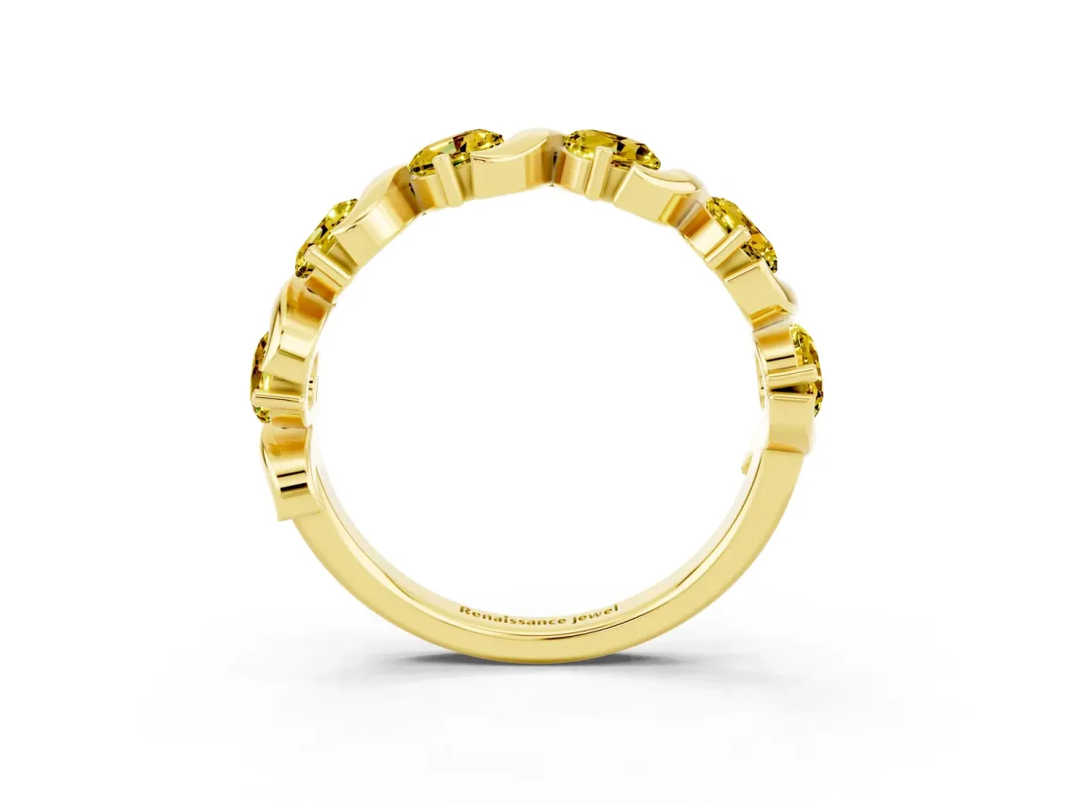 Six-Stone Round Yellow Sapphire Wave Band with Shared Prong Setting Yellow gold