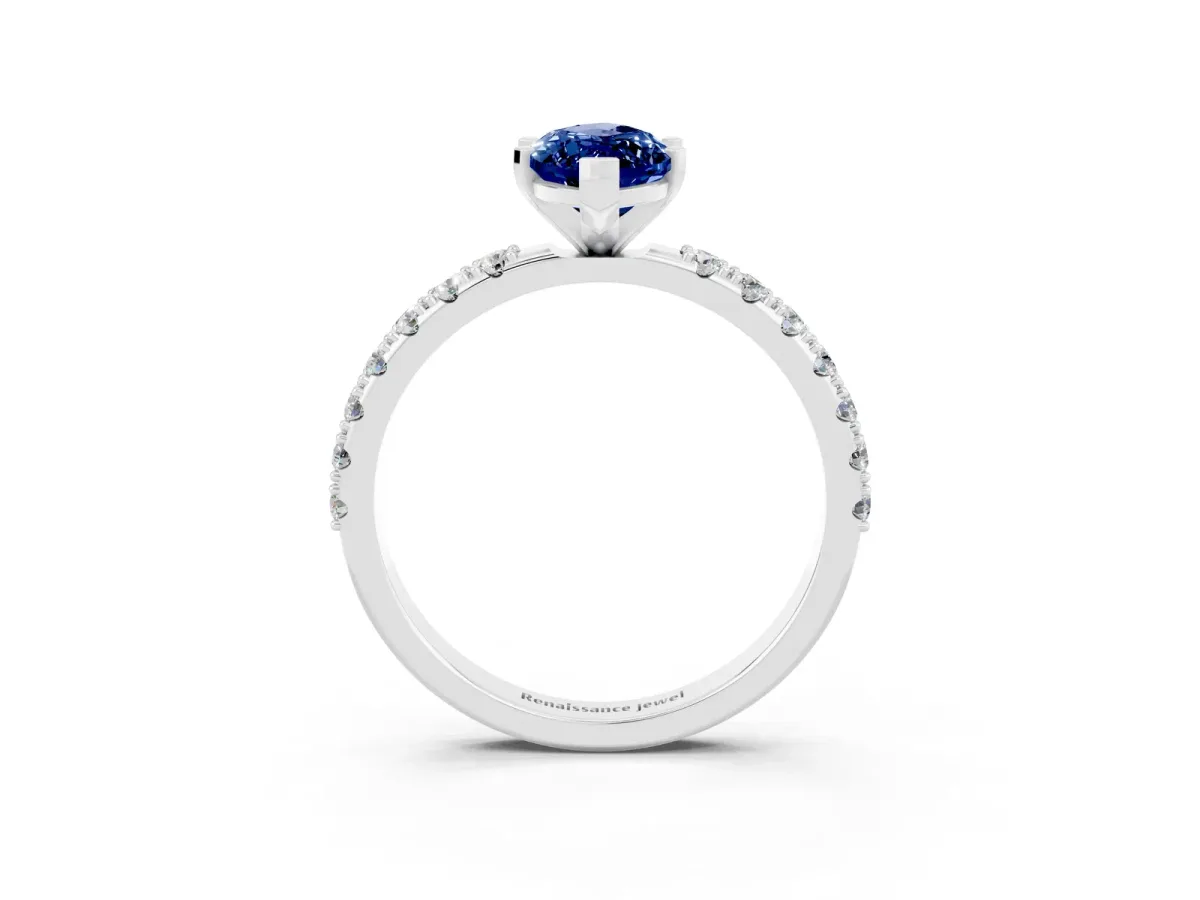 Marquise Cut Blue Sapphire Solitaire Pavé Band with Four-Prong Setting Platinum