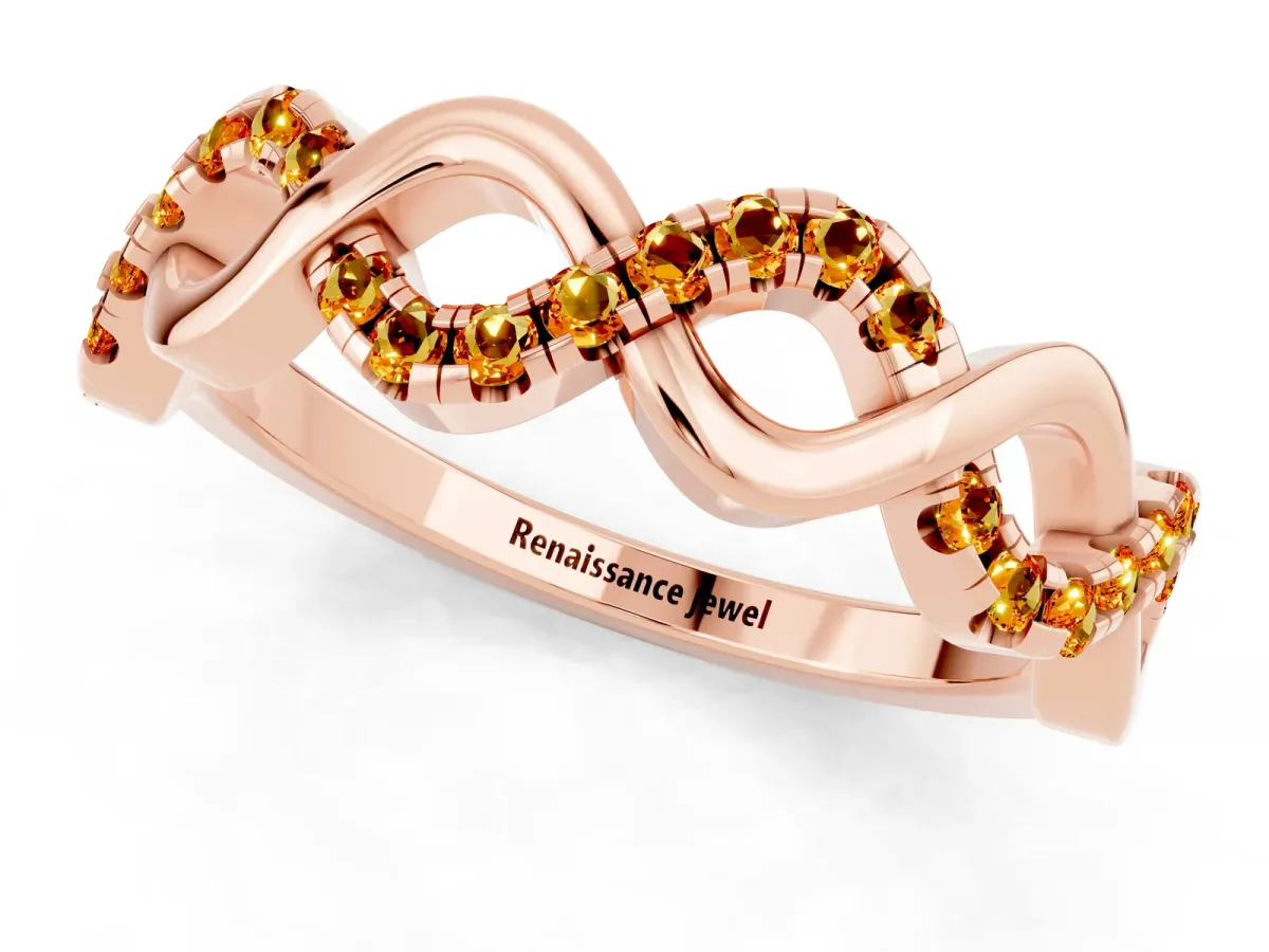 Twist Infinity Round Citrine Band with Pavé Setting Rose gold