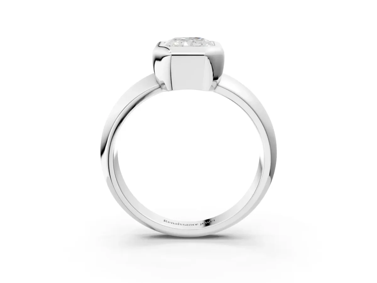 Bezel Set Radiant Cut Solitaire Ring with Wide Band Platinum