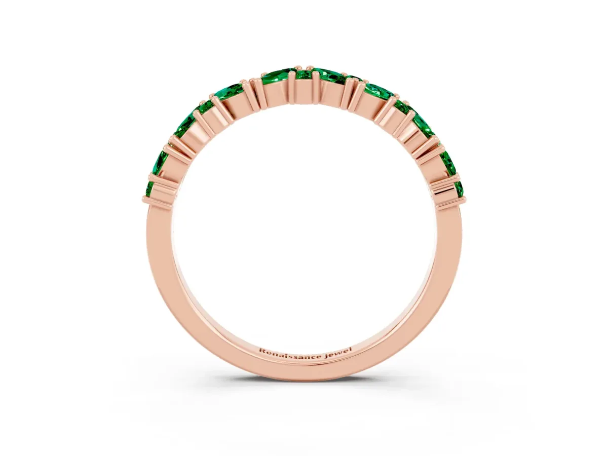 Marquise and Round Emerald Vine Eternity Band with Prong Setting Rose gold