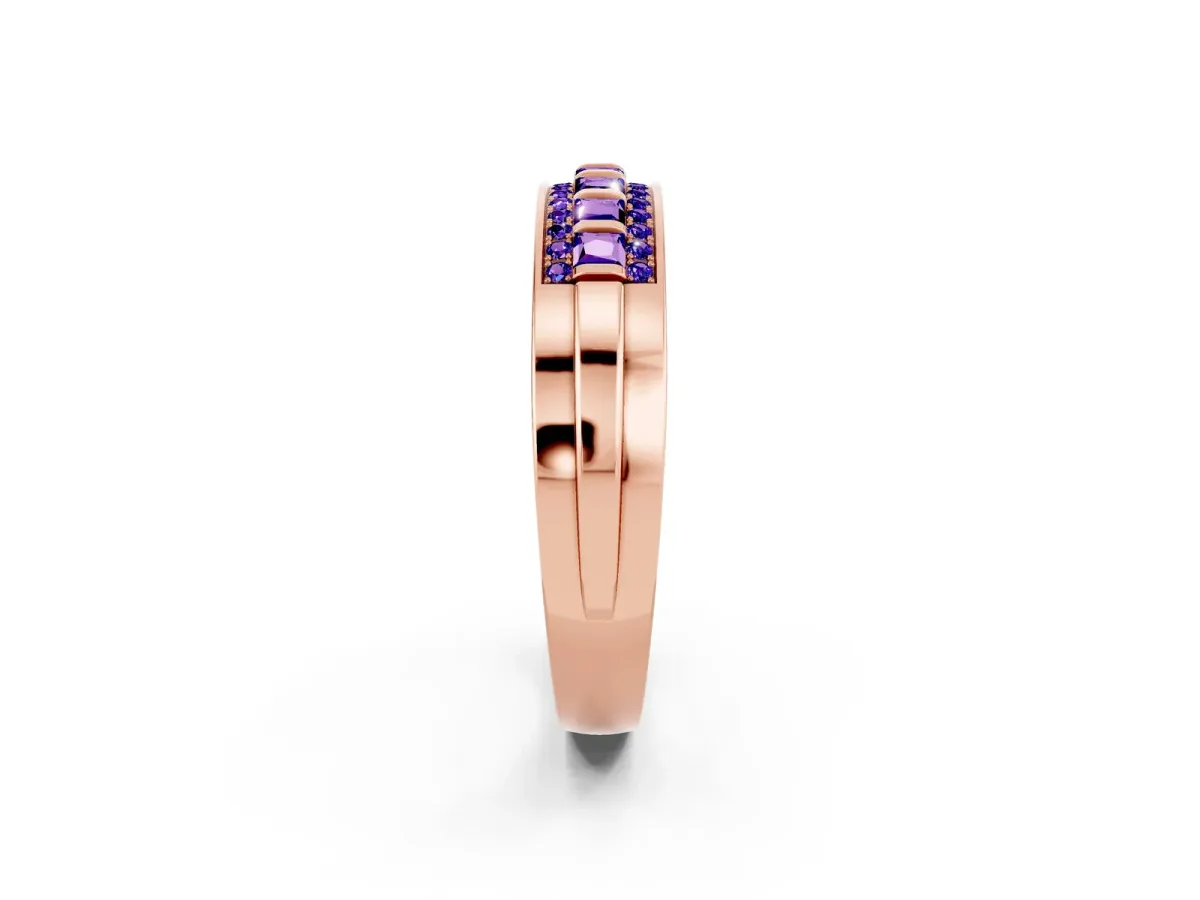 Bar-Set Princess Cut Tanzanite Pavé Band Rose gold