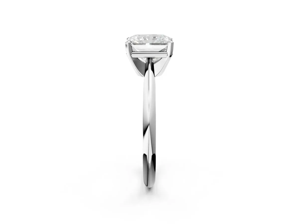 Radiant Cut Cut Solitaire Ring with Four-Prong Setting on a Classic Band Platinum