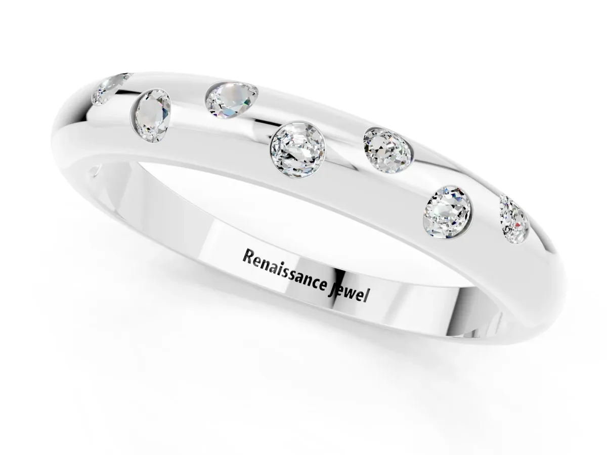 Round Moissanite Flush-Set Comfort Fit Band Silver