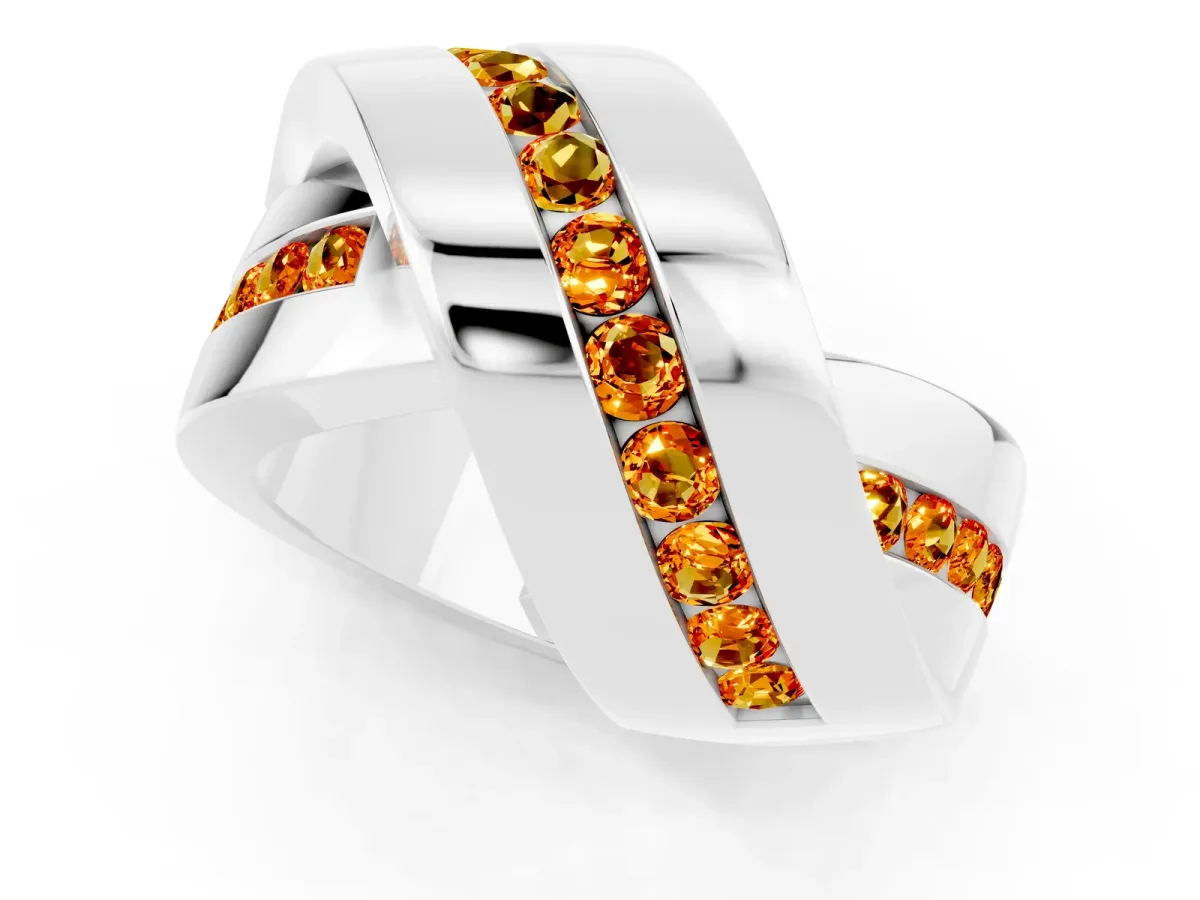 Pavé Round Citrine Crossover Band with Channel Setting Silver
