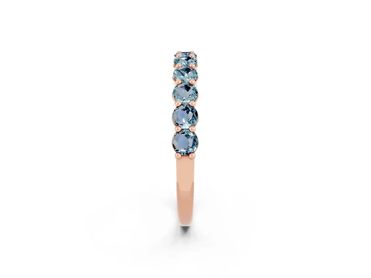 Round Aquamarine Half Eternity Band with Prong Setting Rose gold