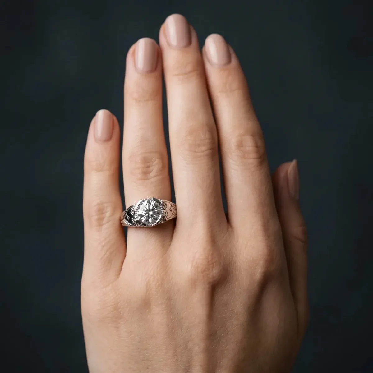 Round Cut Brilliant Solitaire Milgrain Bezel Engagement Ring Silver
