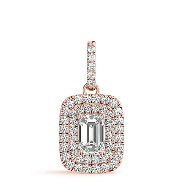 Emerald Cut Double Halo Diamond Pendant with Prong Setting Rose gold