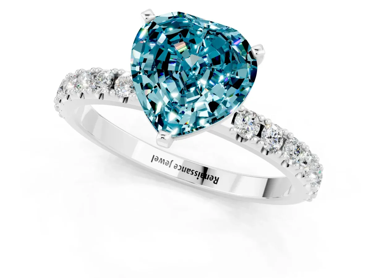 Heart Cut Blue Topaz Solitaire Pavé Band with Four-Prong Setting Silver