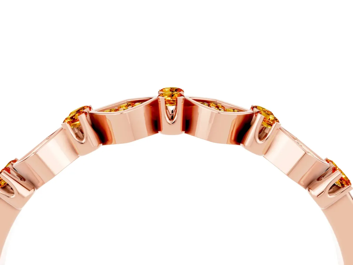 Pavé Cushion Citrine Cluster Eternity Band with Prong Setting Rose gold