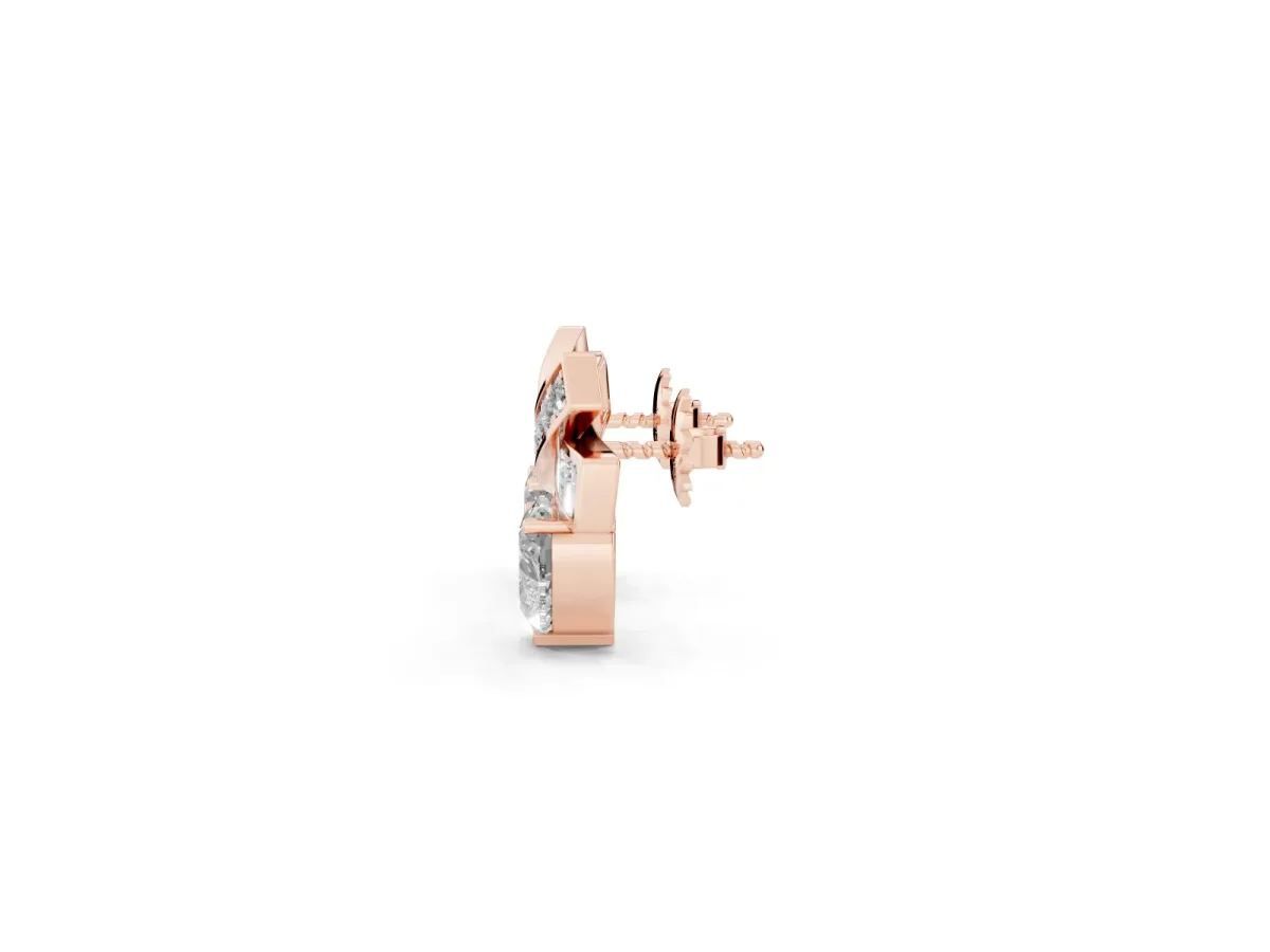 Heart Diamond X Stud Earrings with Baguette and Round Accents Rose gold