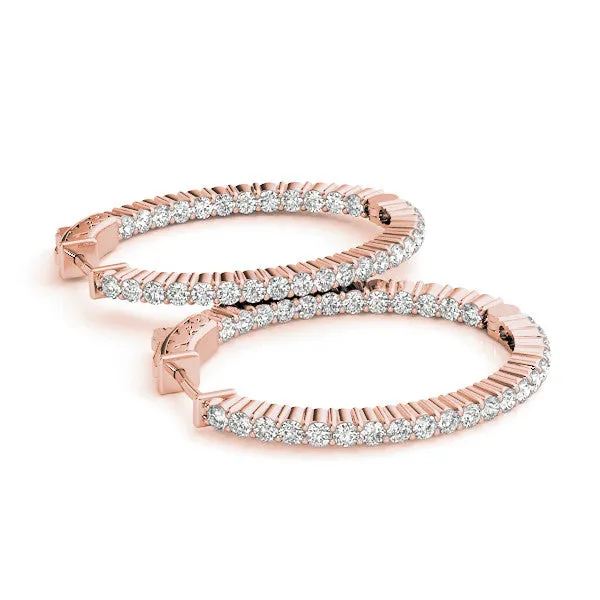Round Cut Diamond Hoop Earrings with Channel Setting and Four-Prong Setting Rose gold