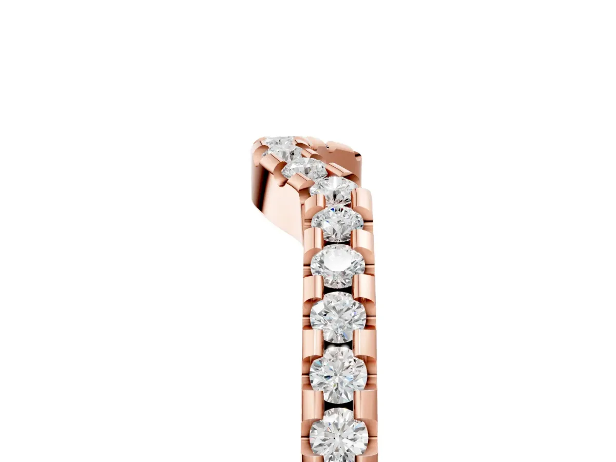 Pavé Round Diamond Curved Wedding Band with Shared Prong Setting Rose gold
