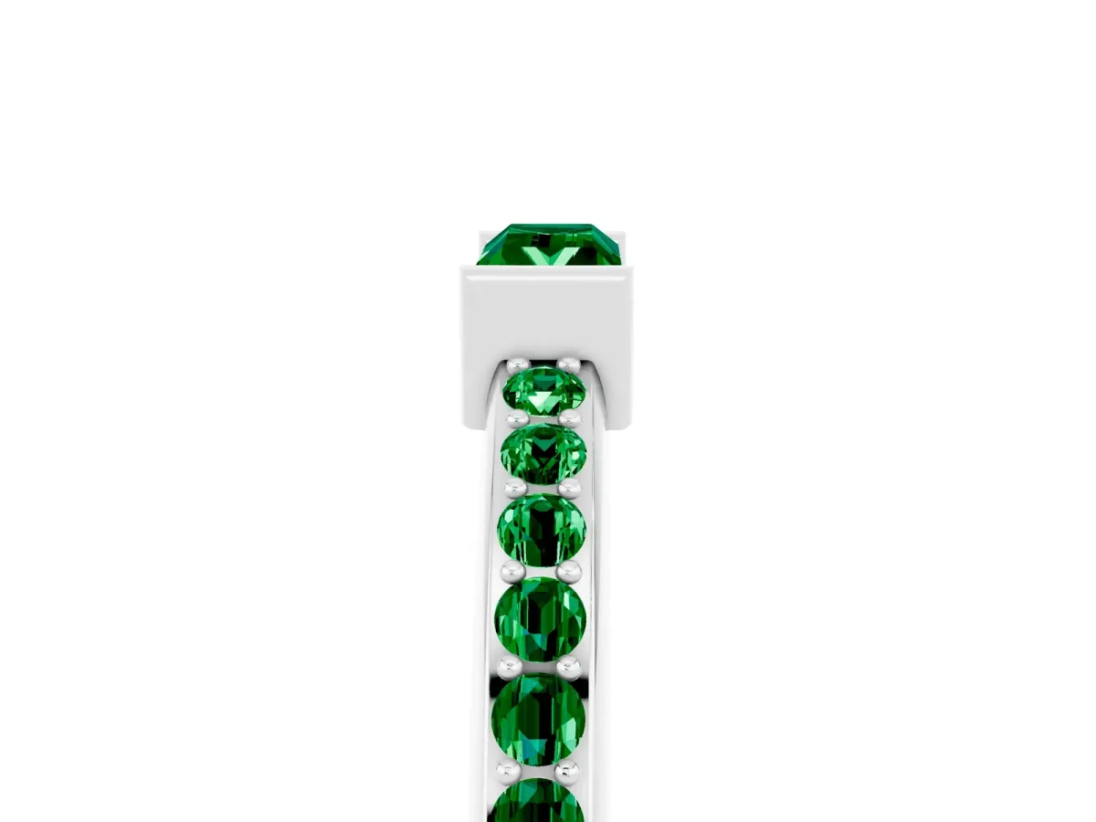 Baguette Emerald Pavé Band with Bar Setting Platinum