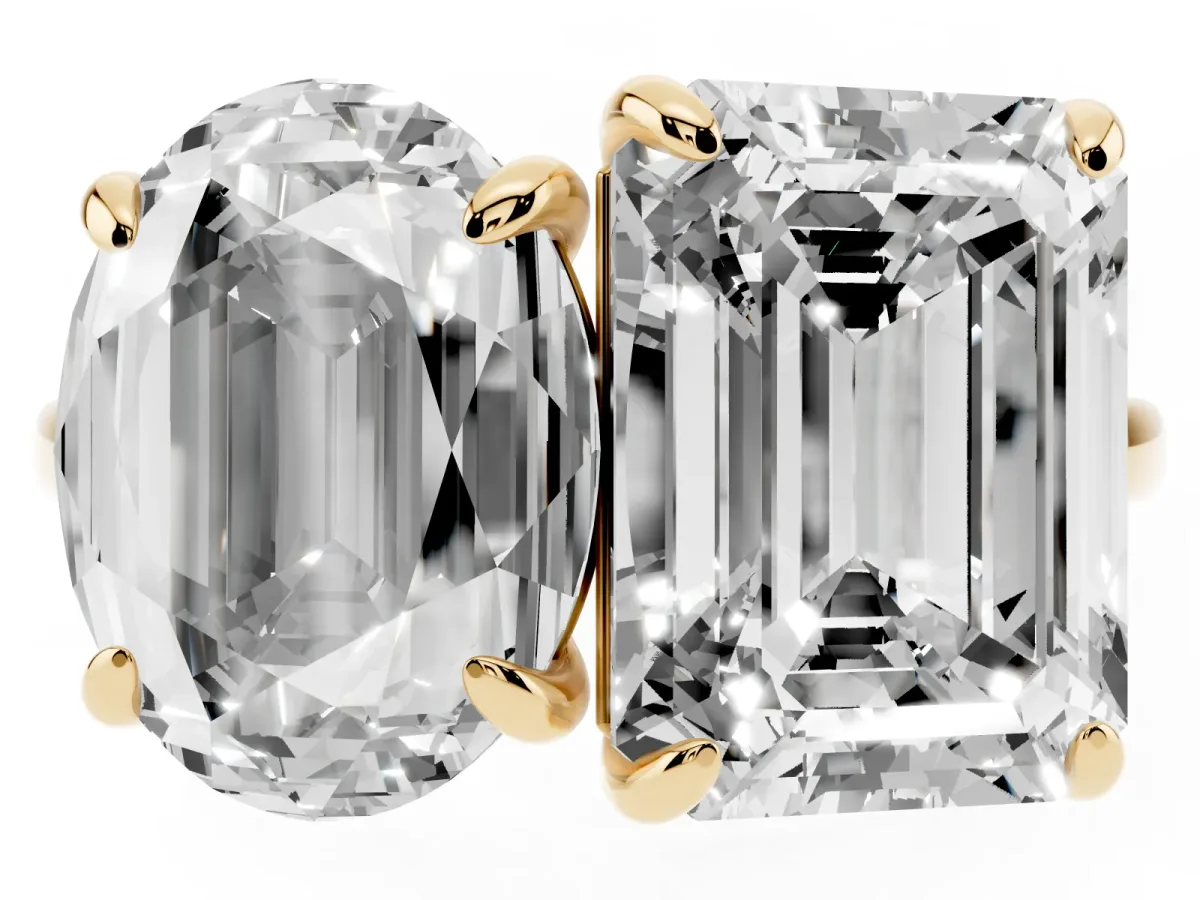 Oval and Radiant Toi Moi Ring with Prong Setting and Plain Band Yellow gold