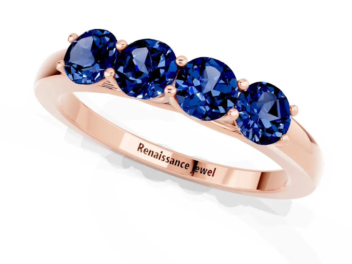 Four-Stone Round Blue Sapphire Prong-Set Band Rose gold