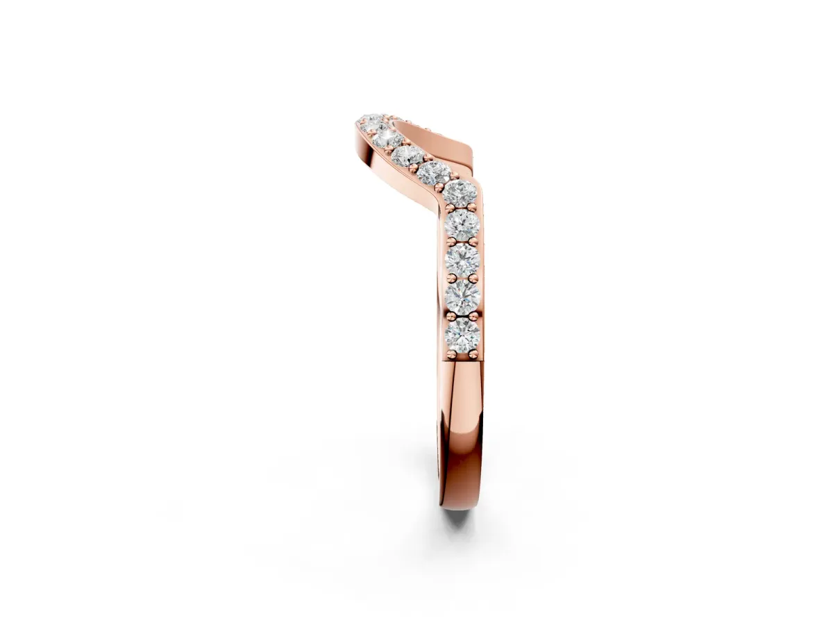 Round Diamond Pavé Set Curved Band with U-Prong Setting Rose gold