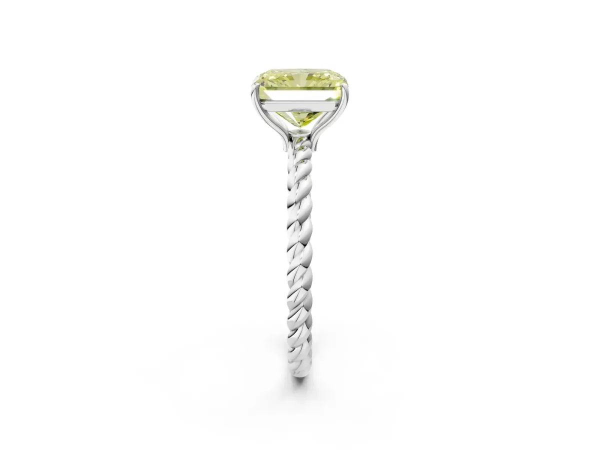 Fancy Yellow Radiant Cut Solitaire Twisted Band 4-Prong Ring Platinum