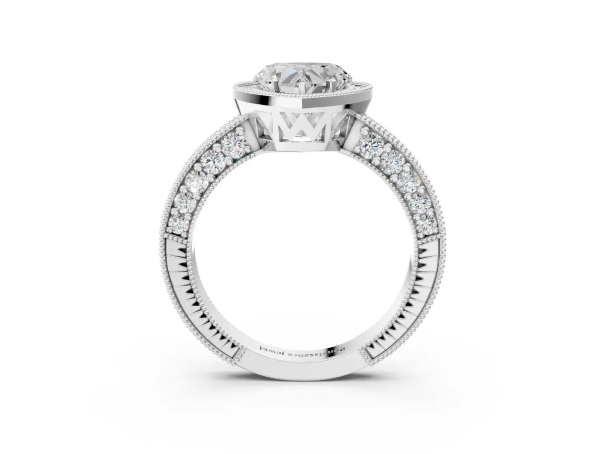 Heart Cut Cut Halo Diamond Pave Band Ring with Four-Prong Setting Platinum