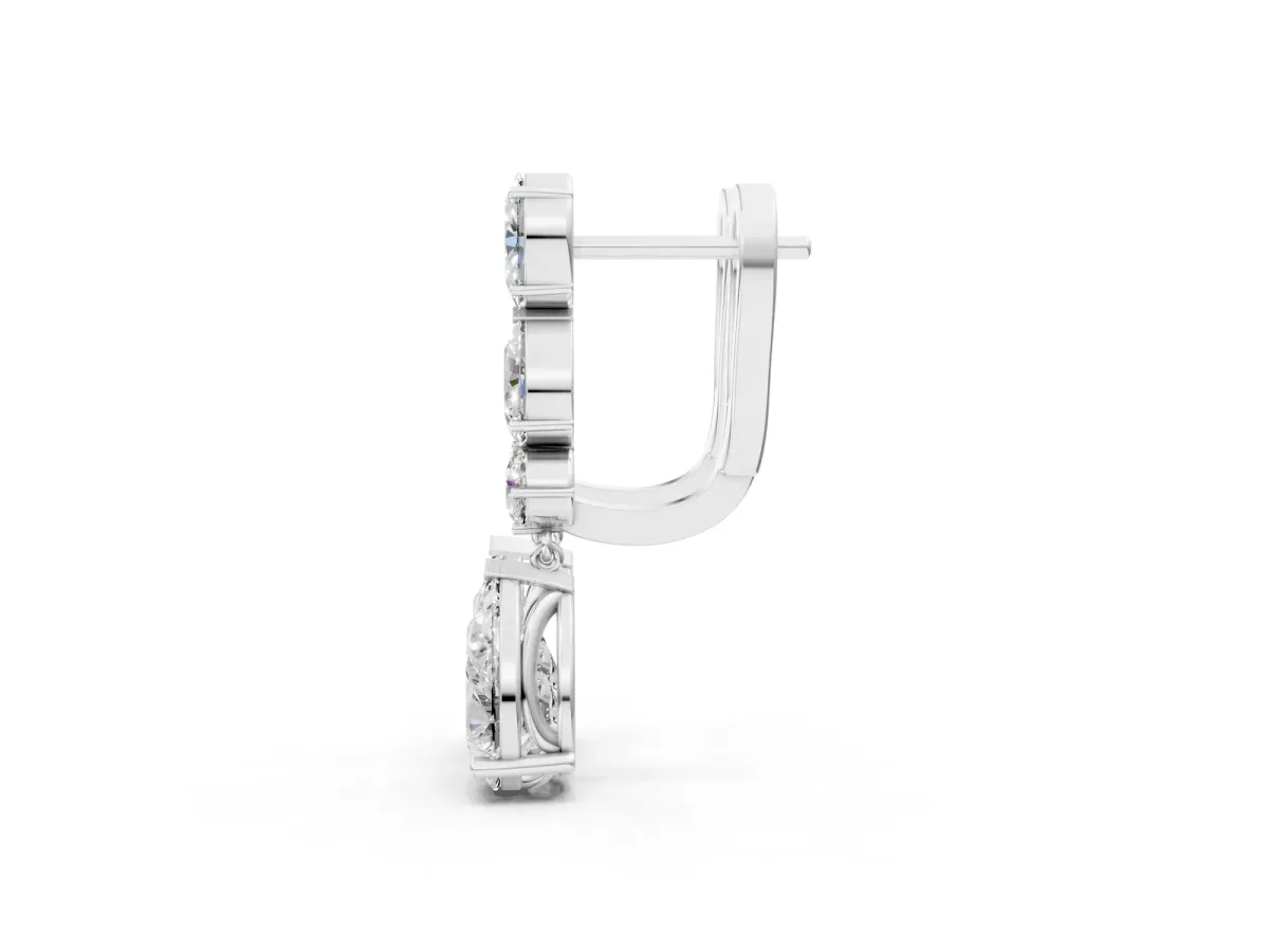 Oval, Pear and Round Diamond Huggie Drop Earrings White gold