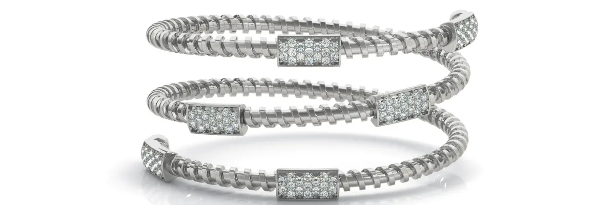 Pavé Round-Cut Diamond Coil Bracelet with Bezel Setting White gold