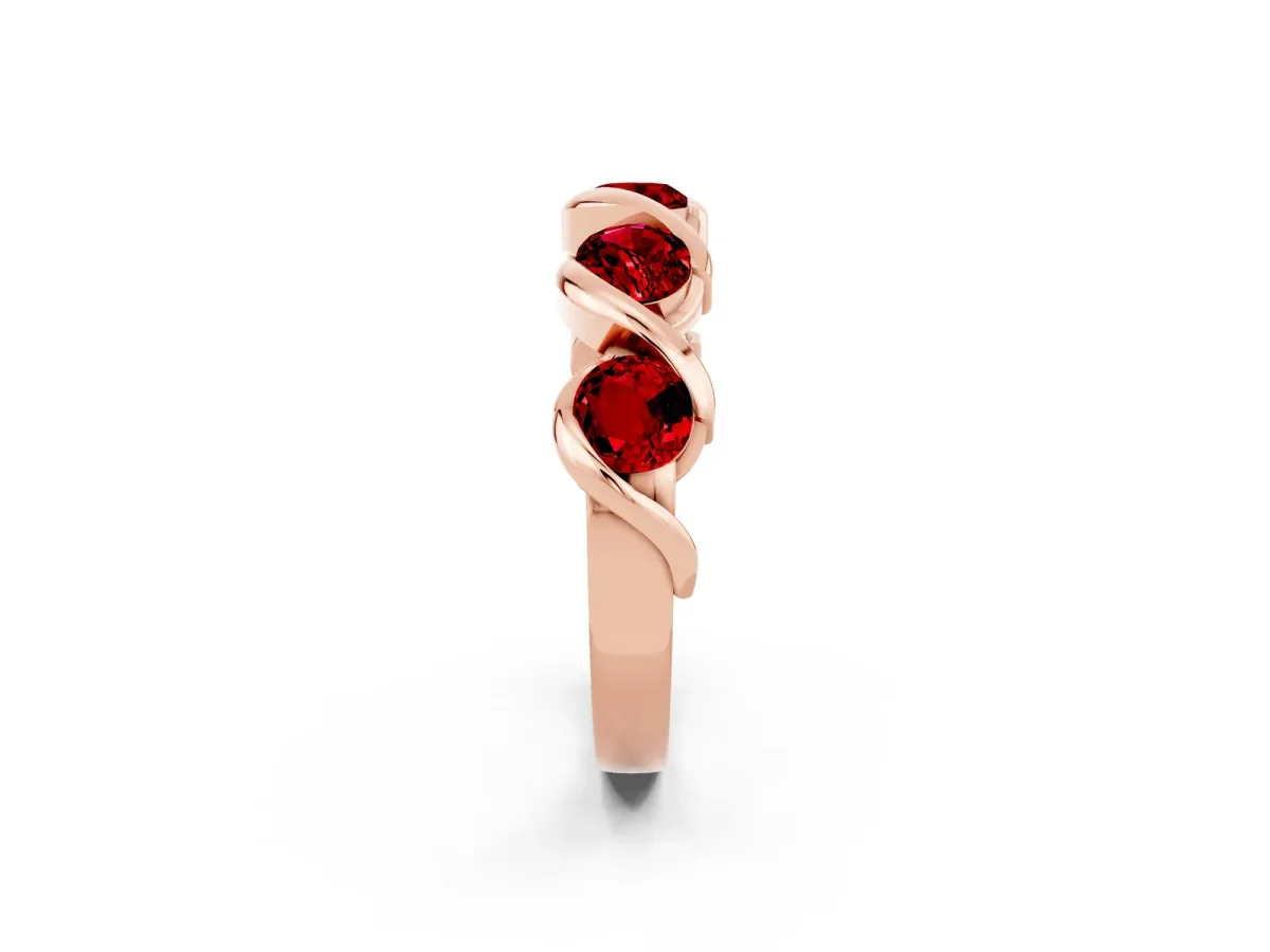 Round Ruby Wave Band with Channel Setting and Shared Prongs Rose gold