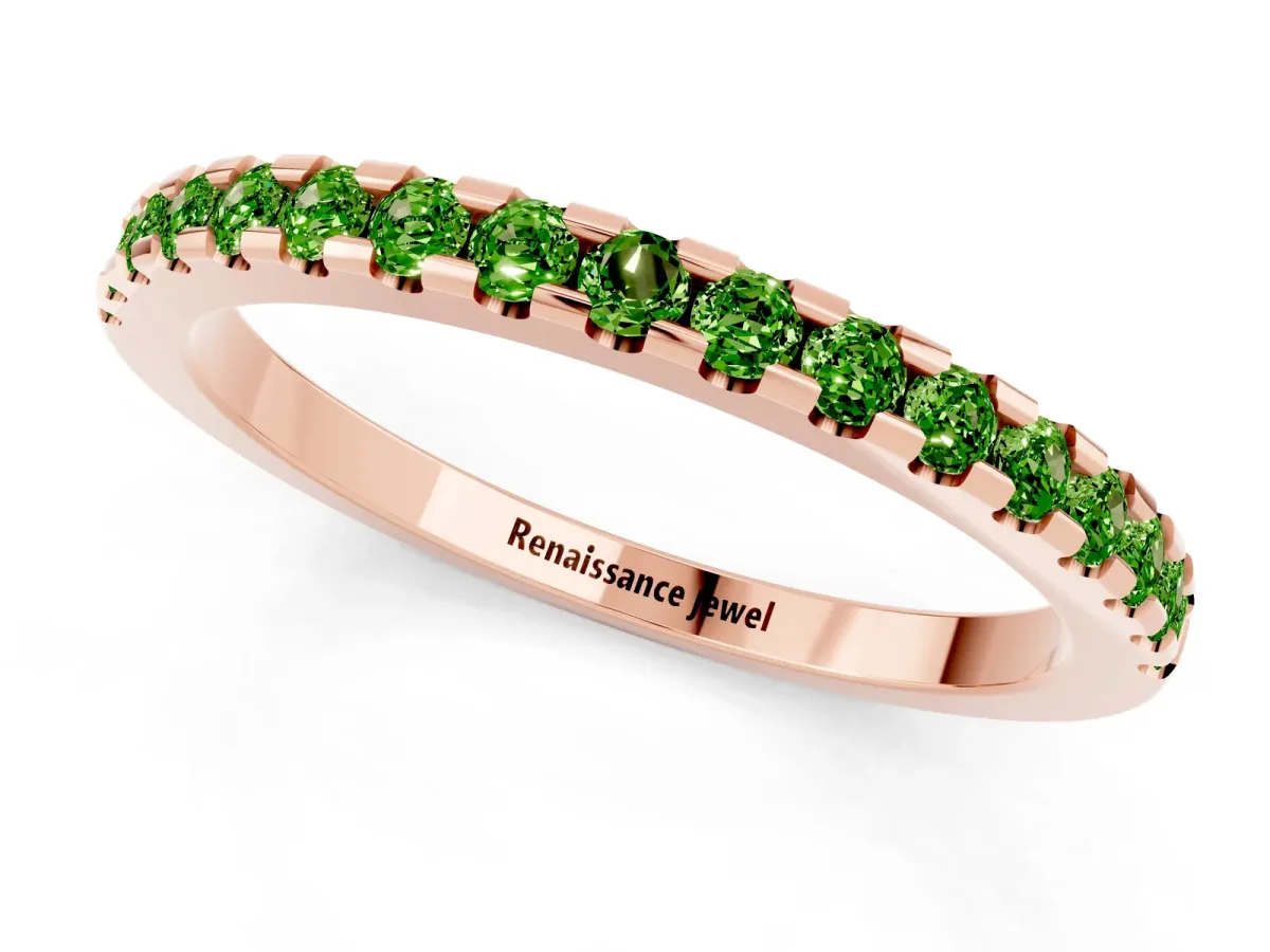 Round Peridot Pavé Set Eternity Band with Micro Prong Setting Rose gold
