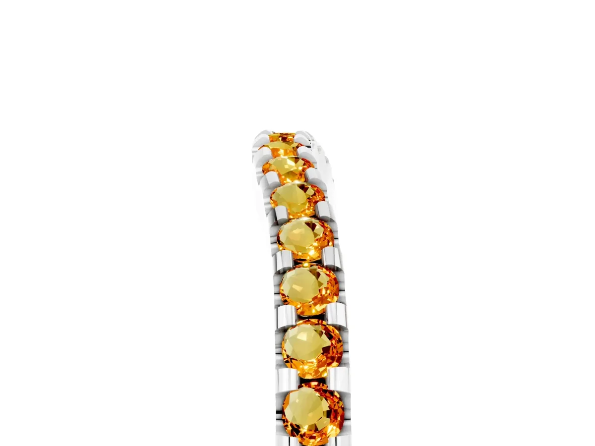 Round Citrine Pavé Curved Wedding Band White gold