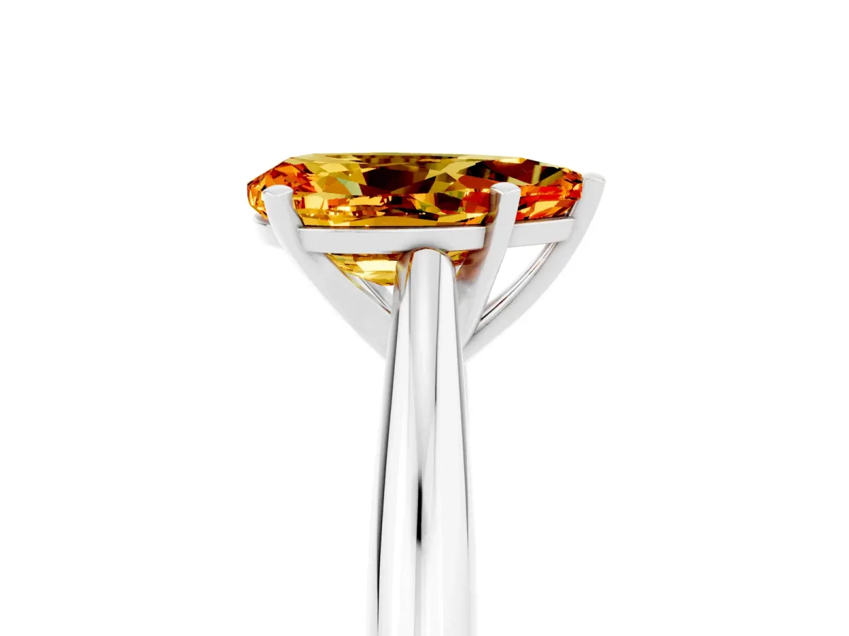 Pear Cut Citrine Solitaire Engagement Ring with Cathedral Setting and Four-Prong Mount White gold