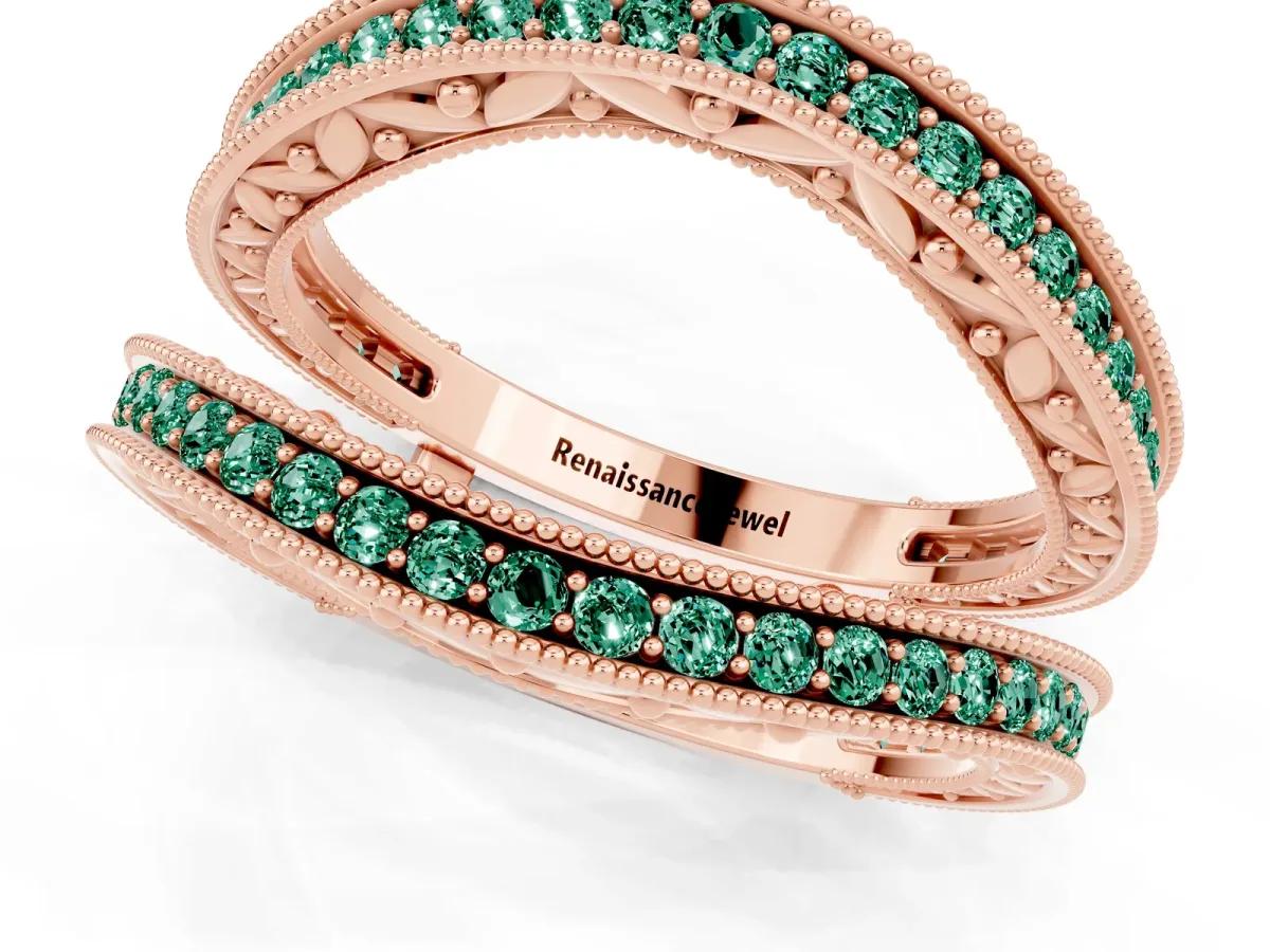 Round Green Sapphire Milgrain Eternity Band with Channel Setting Rose gold