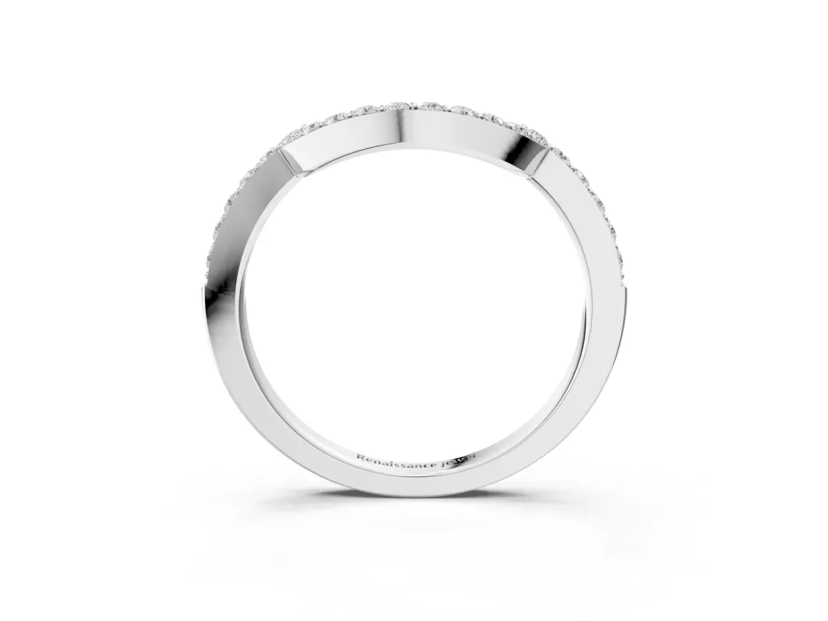 U-Shaped Pavé Round Diamond Contour Band White gold
