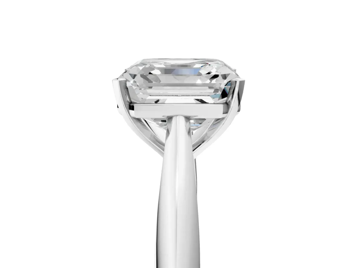 Asscher Cut Diamond Solitaire Engagement Ring with Cathedral Setting and Four-Prong Mount White gold