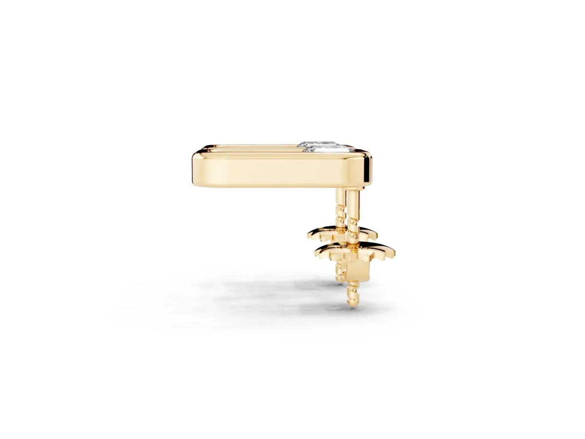 Emerald Diamond Open Frame Stud Earrings Yellow gold