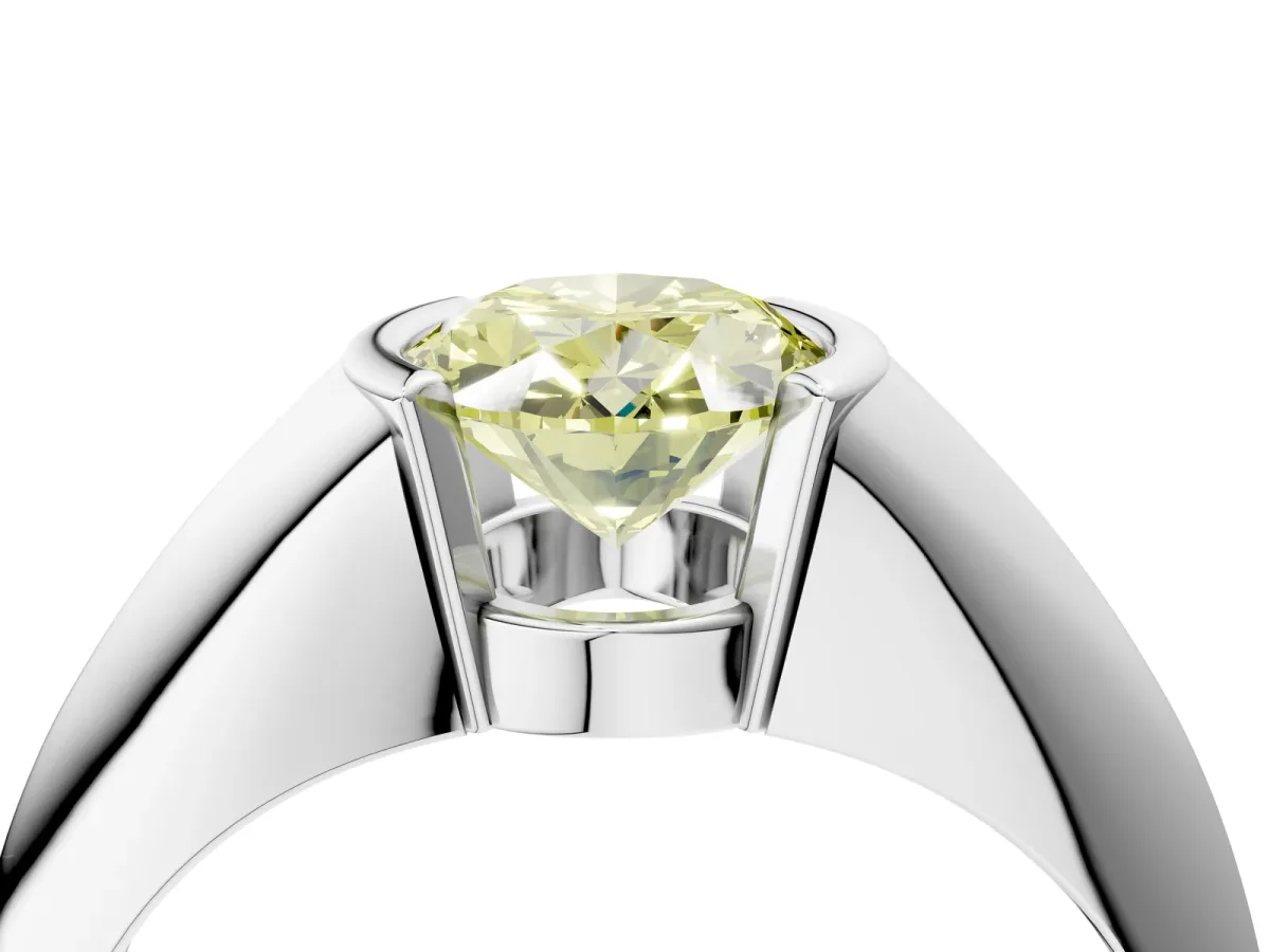 Fancy Yellow Oval Cut Solitaire Tension Set Diamond Ring Platinum