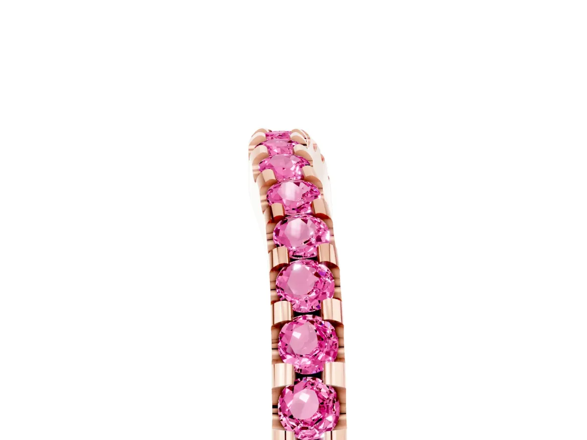 Round Pink Sapphire Pavé Curved Wedding Band Rose gold