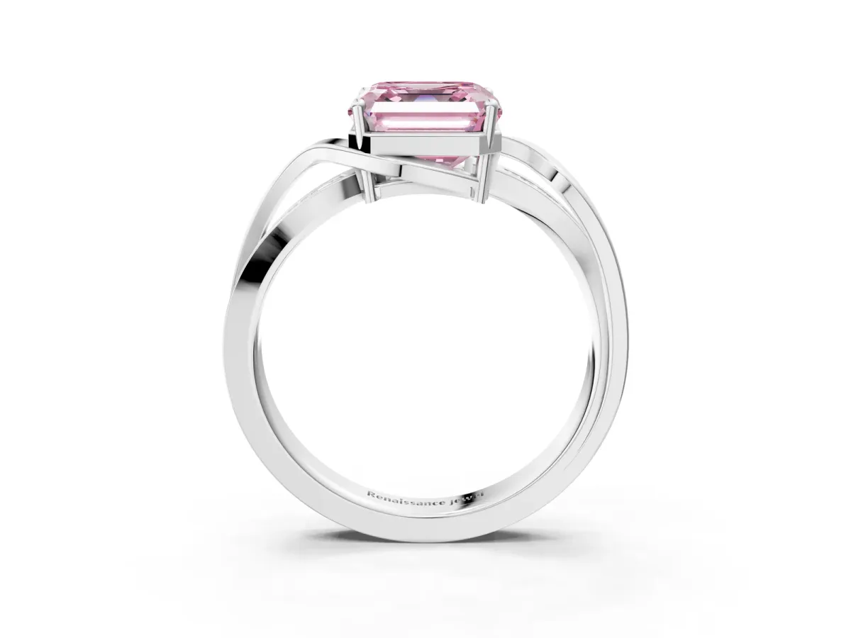 Fancy Pink Asscher Cut Solitaire Twisted Band with Prong Setting Platinum