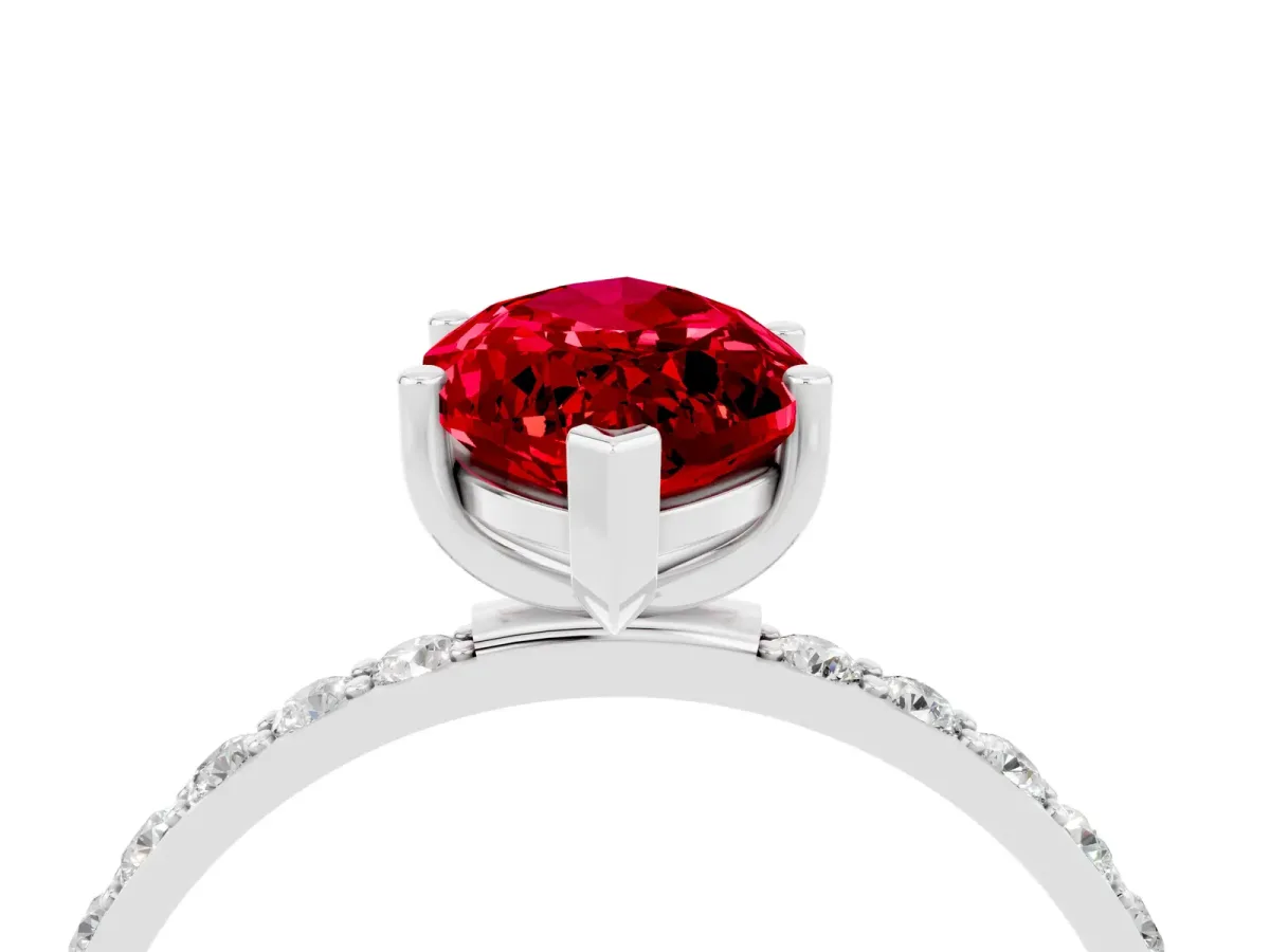 Marquise Cut Ruby Solitaire Ring with Round Pavé Band and Prong Setting White gold